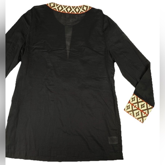 Tory Burch $295 Tunic Long Sleeve Top Size 12 Navy w/ Ivory Orange Brown Accents - Picture 6 of 14